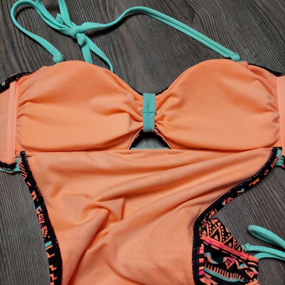 OP Women's Junior Size Aztec Print Halter Style Monokini Swimsuit - Picture 6 of 9